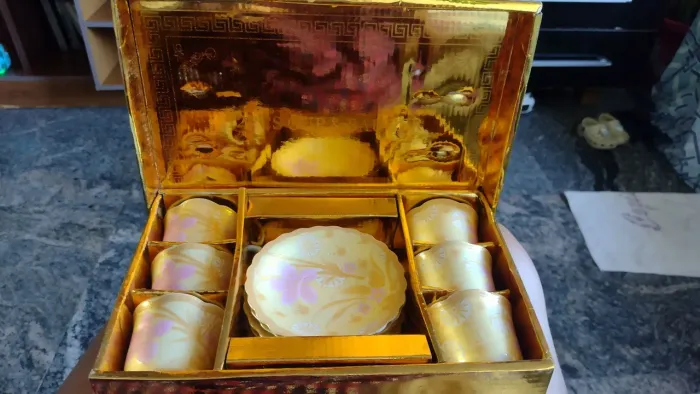 Jogo Xícaras Café Porcelana Dourada Lindíssima 12 Pçs.