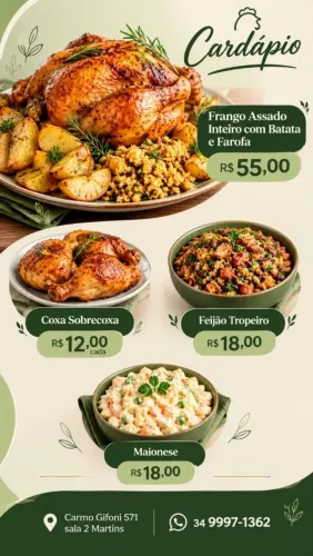 Frango assado com batatinha e farofa
