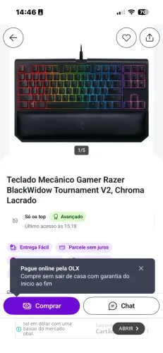 Teclado mecânico Gamer Razor BlackWidow Tournament Chroma v2 usado