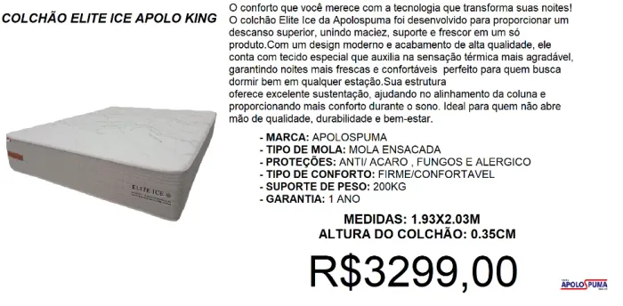 Colchão king elite apolo de molas ensacadas - temos a pronta entrega