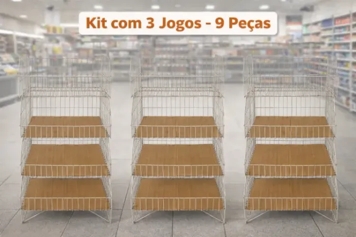 Kit 3 jogos cesto aramado metal c/3 pçs cada