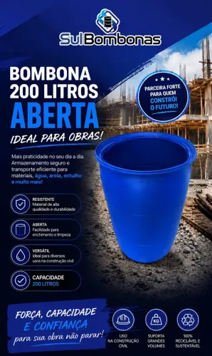 BOMBONA 200 LITROS ABERTA(sem tampa)