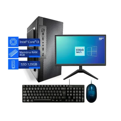 PC Completo Intel Core i3 4GB SSD 120GB + Monitor 19" + Teclado e Mouse - Windows 11