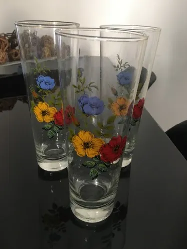 Trio Copo Floral de Cristal Antigo - Raro