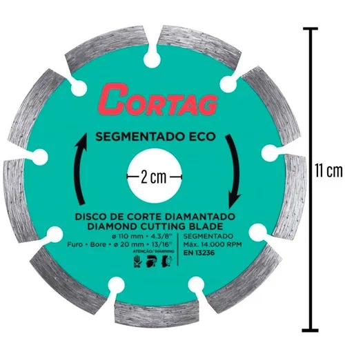 Disco Diamantado Segmentado Eco 110mm x 20mm Cortag