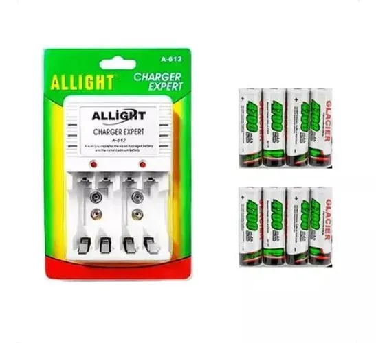 Kit 8 Pilhas Recarregáveis + Carregador Rápido Bivolt Aa/aaa