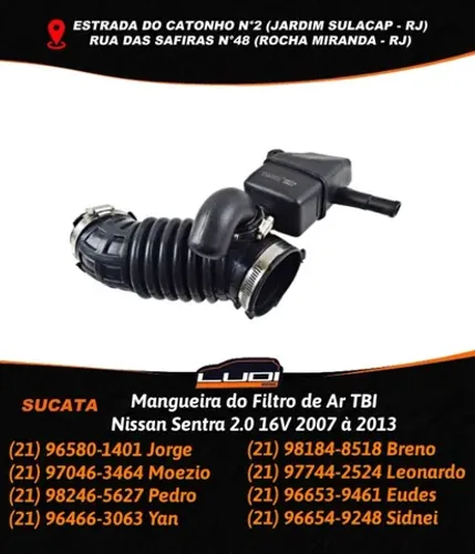 Mangueira do Filtro de Ar TBI Nissan Sentra 2.0 16V 2007 à 2013