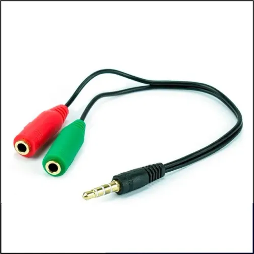 Cabo Adaptador Auxiliar para Fone e Microfone 1 P3 Macho x 2 P2 Fêmea