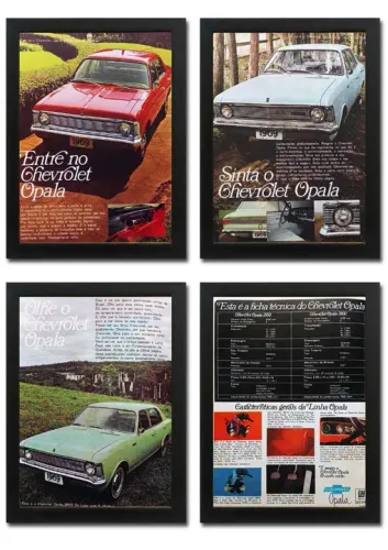 Opala Luxo e Especial 1969 - Kit de 4 quadros decorativos com propaganda original