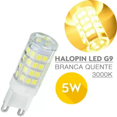 Lâmpada de Led Halopim G9 5w para Lustre e Arandelas Branco Quente ( luz Amarela) _ CS139
