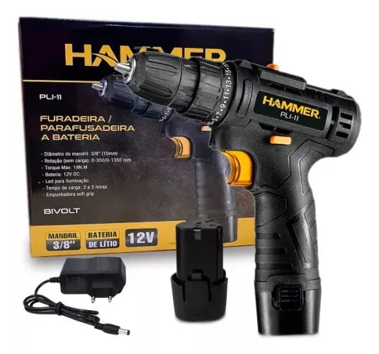 Parafusadeira Furadeira da Hammer Profissional 12V a Bateria Bivolt