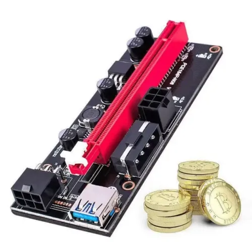 PCI-E Riser 009S 1X 16x Extender, PCI E USB Riser, 009S, Dual 6Pin, Placa adaptadora, 15Pi