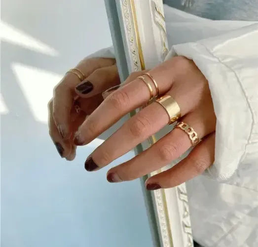 Kit Anel Ajustável Dourado Conjunto Feminino TikTok Moda - B/R Variedades