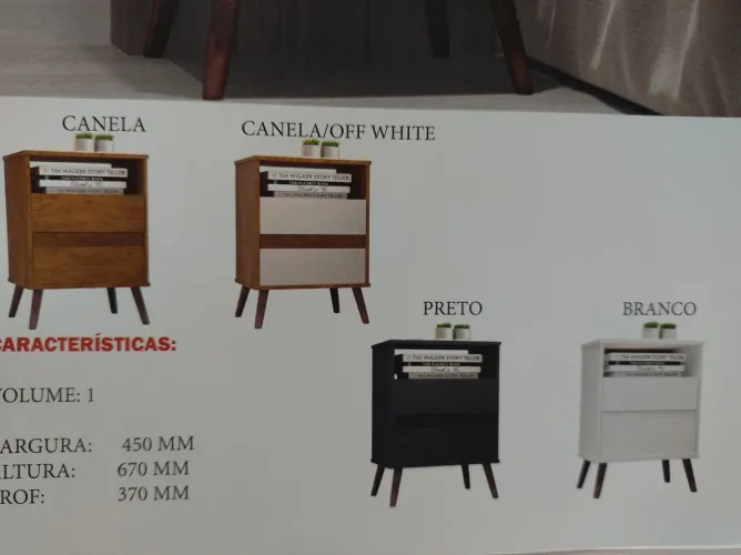 Criado mudo bidê 2 Gavetas - Canela/Off White/Preto/Branco