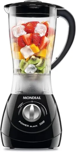 Liquidificador Mondial Power Black 550W, 2 veloc.+pulsar, c/copo SAN Cristal- 110V (NOVO)