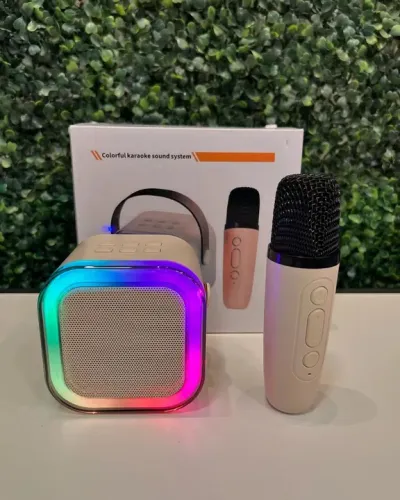 Karaokê Portátil com 2 Microfones Bluetooth - Diversão garantida