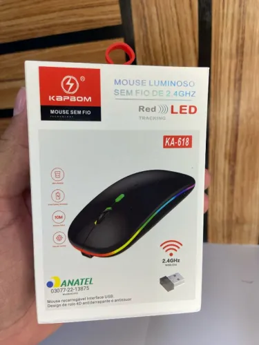 MOUSE LUMINOSO SEM FIO DE 2,4GHZ KAPBOM CINZA KA-618 an4