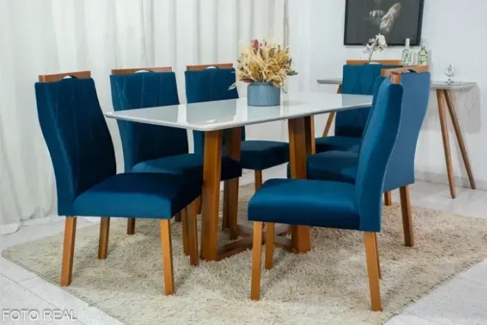 Mesa de Jantar Pedro 160×80  6 Cadeiras Lisboa  Madeira Maciça 