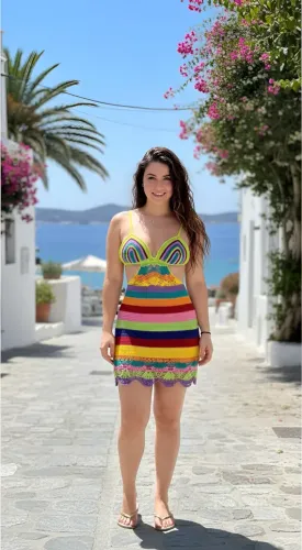 Vestido de Crochê Colorido Tamanho P