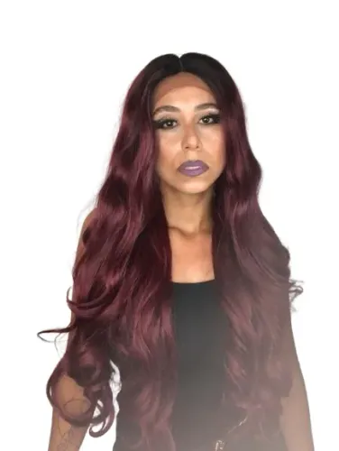 peruca lace front ondulada vermelha 75 cm