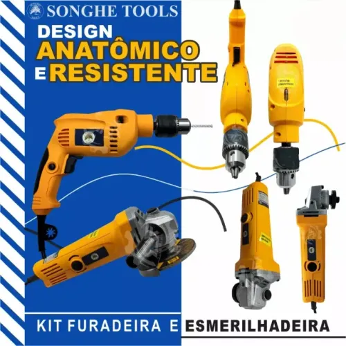 KIT ESMERILHADEIRA/LIXADEIRA 900W E FURADEIRA/PARAFUSADEIRA 900W COM MALETA 25 PEÇAS
