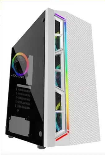 Gabinete Gamer BG 033W Branco Tampa Lateral de Vidro Com Fita RGB