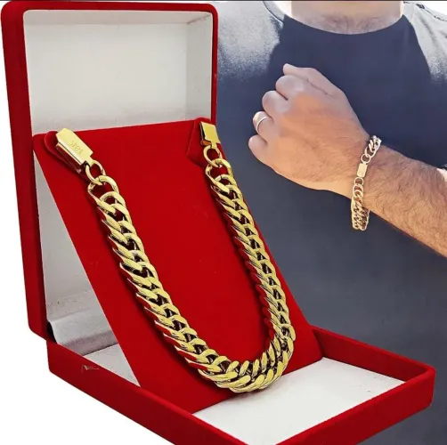 Pulseira Masculina corrente moeda antiga 11mm cor ouro