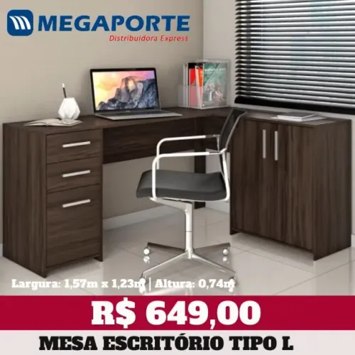 Mesa de Escritório em L Office 2 Portas 3 Gavetas (NOVO) Entrega Grátis!