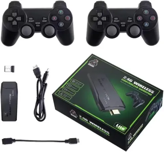 GAME STICK 4K ORIGINAL VERSÃO ATUALIZADA 11 MIL JOGOS com 2 controles sem fio