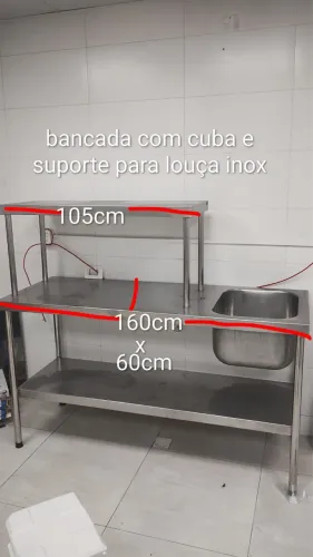 Bancada com Cuba e suporte para louça inox 304 160cm x 60cm / Suporte: 105cm