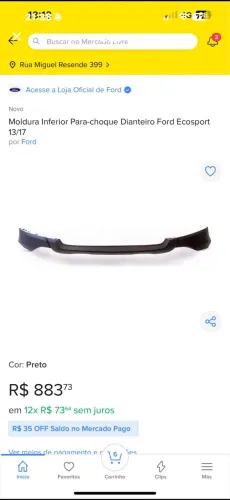 Pára-choque Ecosport inferior 2013 a 2019 dianteiro