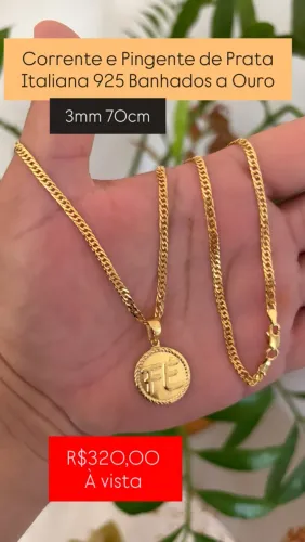 Corrente e Pingente de Prata 925 Banhados a Ouro