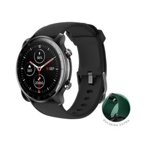 SmartWatch Husky Sports 700 GPS, Preto, Pulseira Extra Verde Escuro, Com GPS