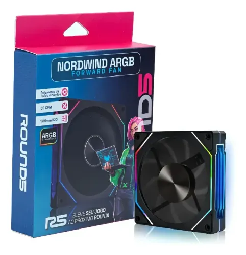 Ventoinha Round 5 Nordwind Forward ARGB de 120mm PWM Preto e Branco