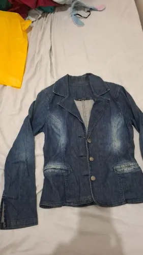 Jaqueta Blazer Jeans Feminina Azul Escuro - Tamanho M Curto/Pequeno