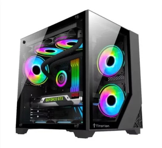 Gabinete gamer de vidro temperado.