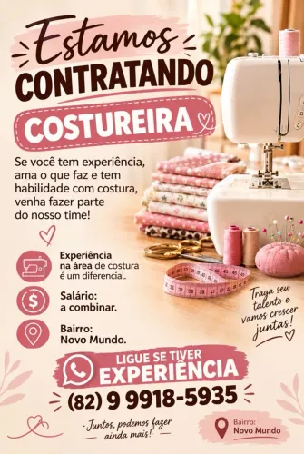 Precisa-se costureira para moda praia e roupacasual
