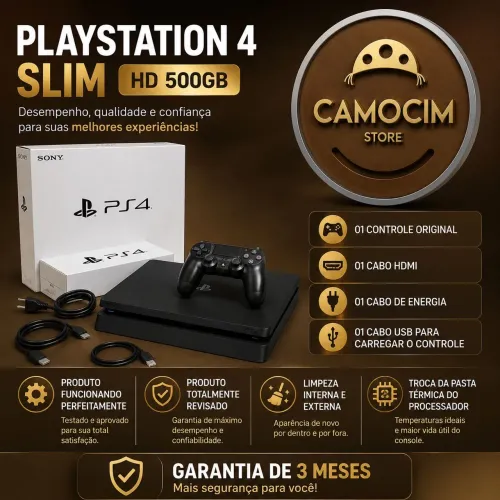 Ps4 slim hd 500gb 1 controle original produto totalmente revisado