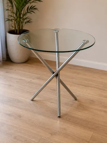 Mesa de Vidro Redonda com Base em Inox