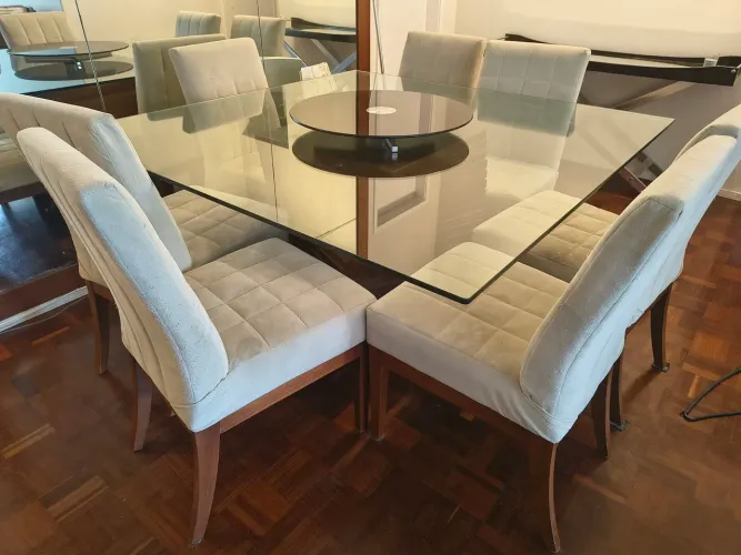 Mesa Jantar 8 Lugares Madeira maciça e vidro