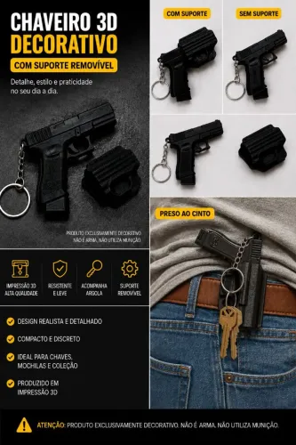 Chaveiro Pistola C/ Presilha para Cinto