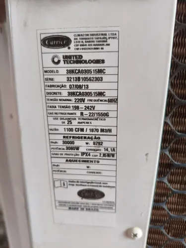 Condensadora Carrier Gás R22 30000 BTUs