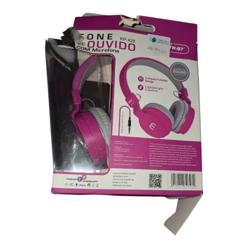 Fone de Ouvido Knup KP-428 Rosa - Com Microfone e Entrada P2