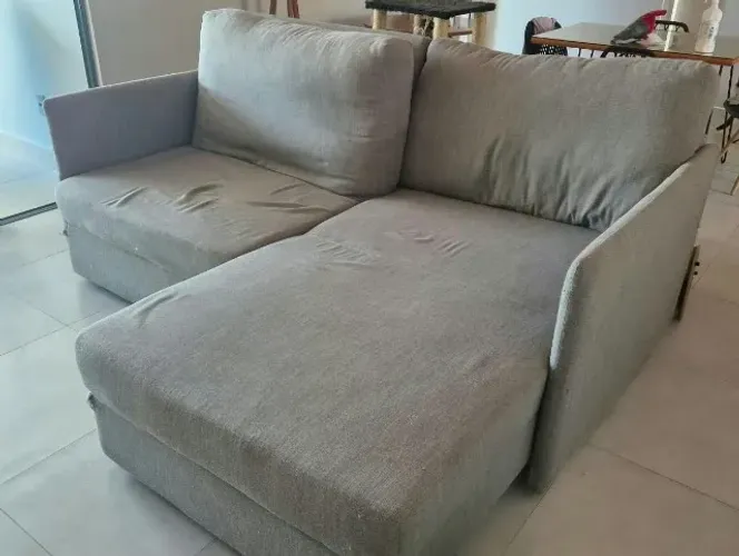Sofá retrátil linho cinza 220cm