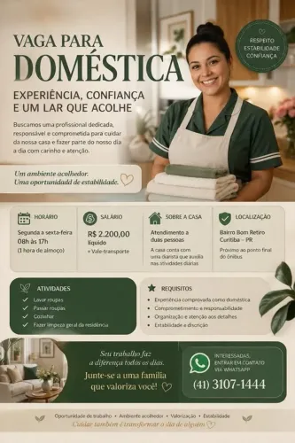 Domestica para Curitiba bairro Pilarzinho/Bom Retiro