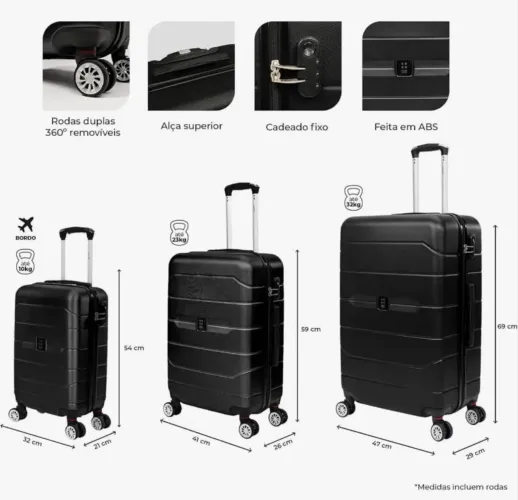 Kit mala de viagem P/M/G
