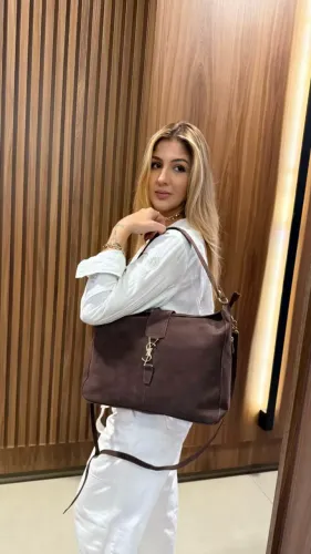 Bolsa de Ombro Yves Saint Laurent Camurça Feminina Luxo