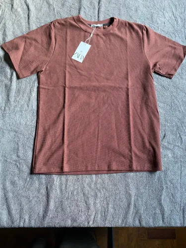 Camiseta Zara Oversized Texturizada Waffle Marrom Tam M Nova Com Etiqueta
