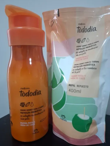 KIT CREME HIDRATANTE CORPO +REFIL NATURA MANGA ROSA E AGUA DE COCO.