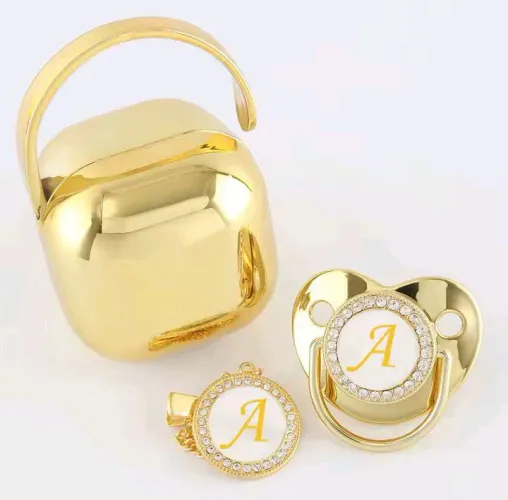 Kit chupeta e prendedor personalizado dourado
